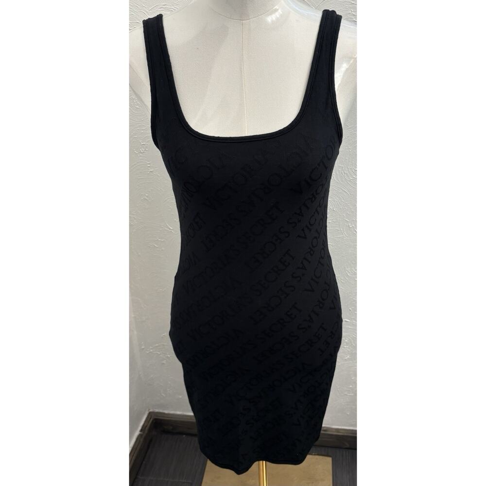 Victoria’s Secret Black Bodycon Dress Textured Spell Out Logo Size Medium